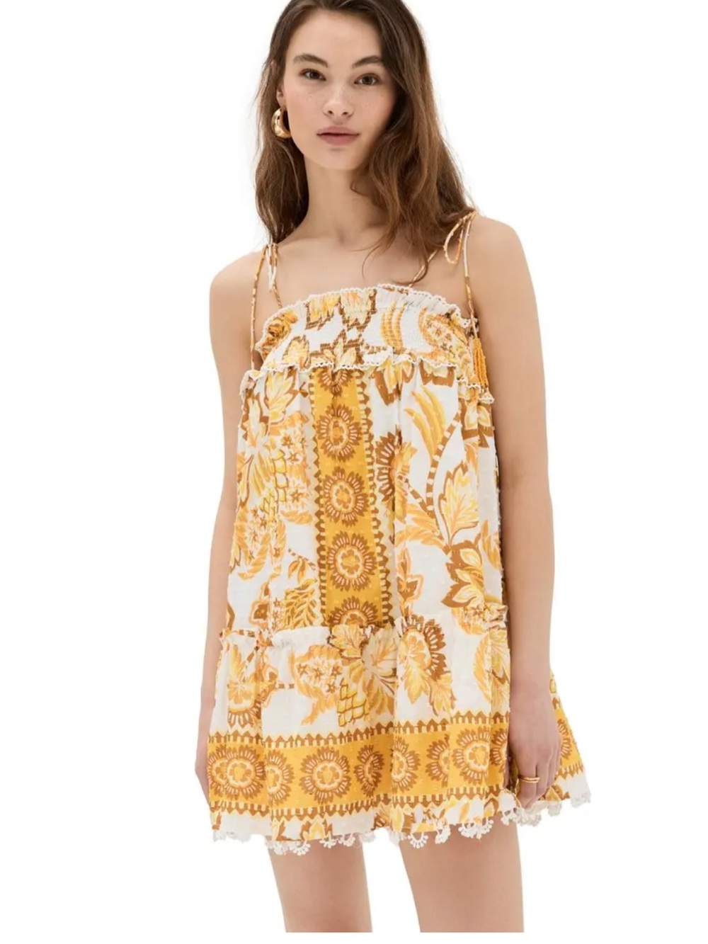 FARM Rio Yellow and White Floral Smocked Top